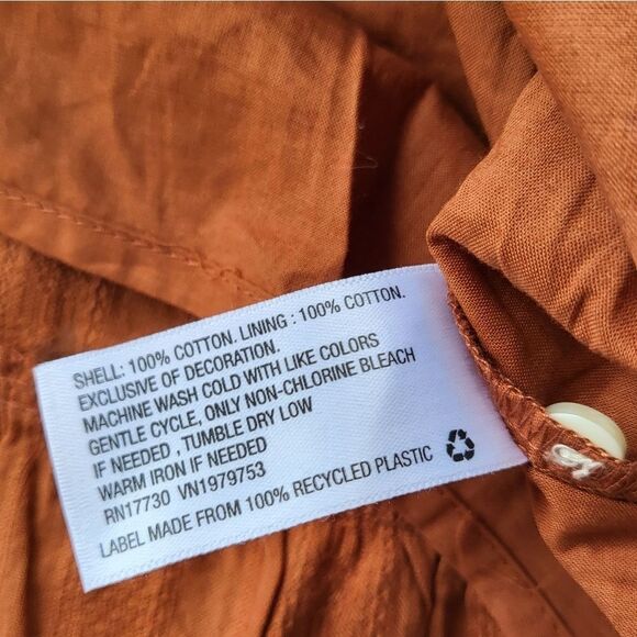 Universal Thread Burnt Orange Puff Sleeve 100% Cotton Embroidered Dress Small - Picture 10 of 10